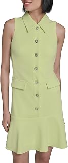 Karl Lagerfeld Women's Sleeveless Collared Button Front A-line Mini Dress