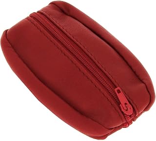 Men's Leather Small Burgundy Red Lightweight Double Compartment Coin Bill Key Ring