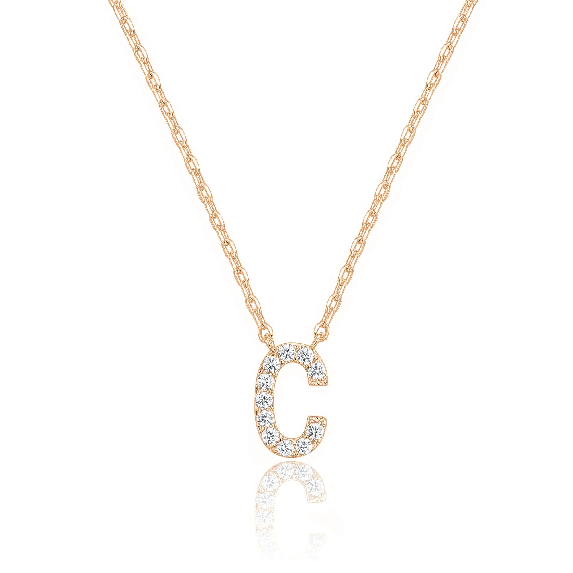 PAVOI Initial Necklace for Women, 14K Gold Plated Cubic Zirconia Pendant