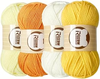 4 Pack 50g Acrylic Skeins Crochet Kit for Knitting Crochet and Knitting Starter Kit for Colorful Arts and Crafts, Yellow