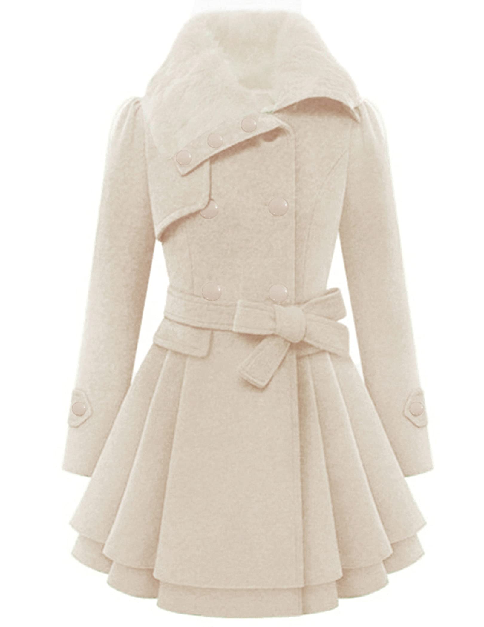 Zeagoo Womens Winter Coats Faux Fur Lapel Double-Breasted Peacoat with Belt