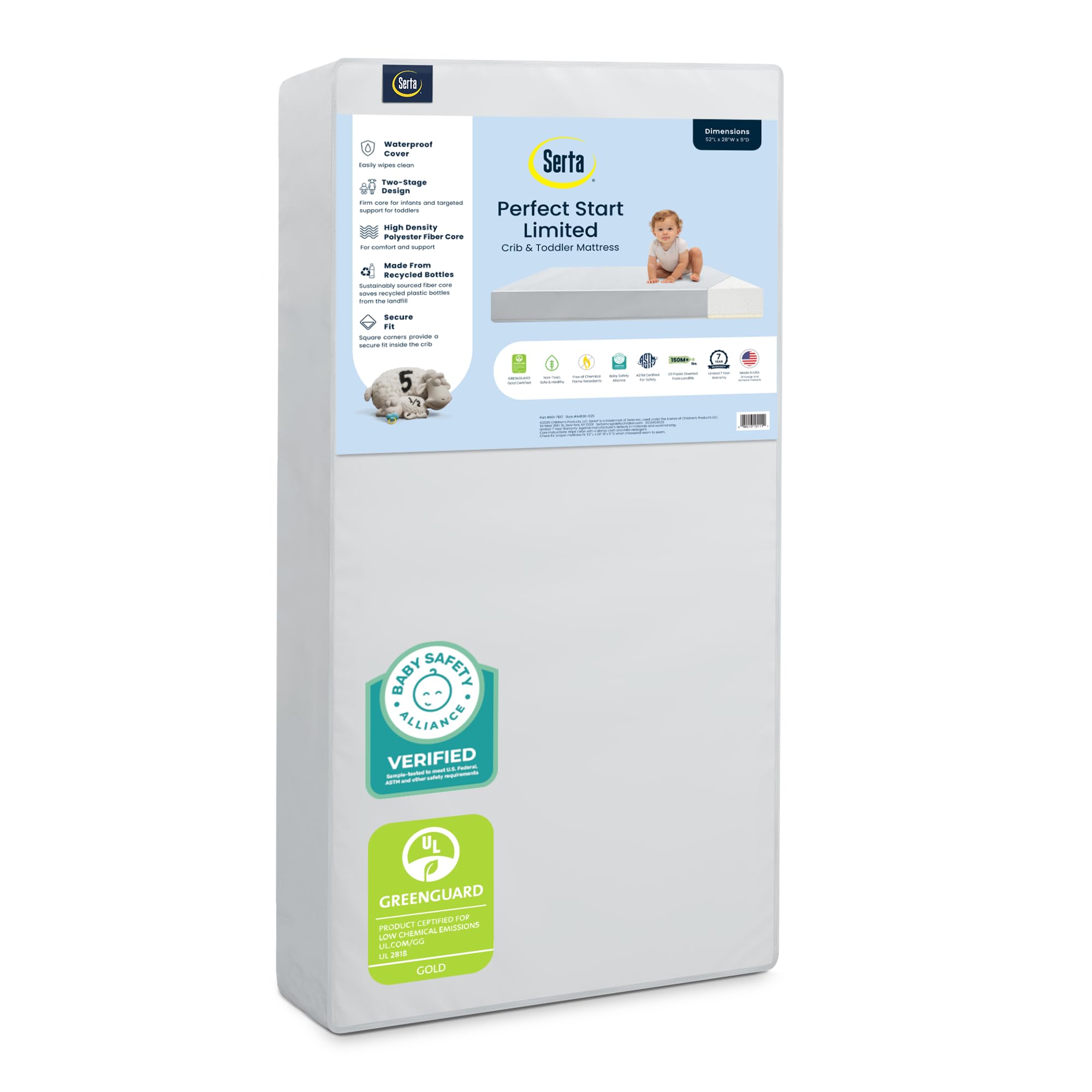 Serta Perfect Start Limited Dual Sided Baby Crib Mattress and Toddler Mattress, 