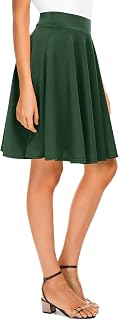 Urban CoCo Women's Basic Midi Skirt Versatile Stretchy Flared Casual High Waisted Skirt