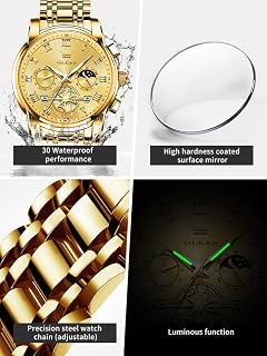 OLEVS Men's Stainless Steel Chronograph Watch, Big Face Multi Dial Waterproof Luminous Analog Quartz Watch, Luxury Date Diamond Classic Men Wrist Watch (Gold/Silver/Black/Blue)
