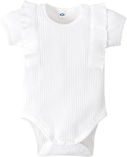 Baby Girl Ribbed Knit Romper Ruffle Bodysuit Solid Color Jumpsuit