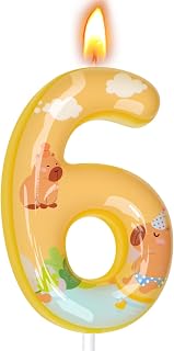 Capybara Birthday Candles, Capybara Birthday Party Decorations, Birthday Number Candles for Cake Topper and Party Supplies (Yellow, Number 6)