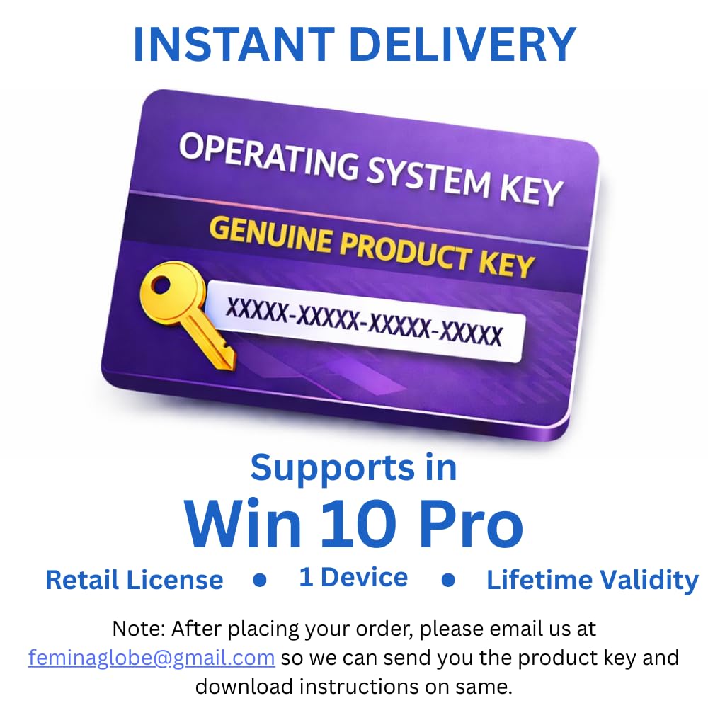 Operating System Key Compatible with Win10Pro, Retail License, Lifetime Digital 