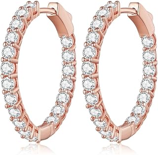 Silver Hoop Earrings for Women,Cubic Zirconia CZ Hoop Earrings