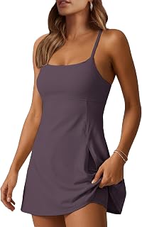 Women's Spaghetti Strap Tennis Dress Athletic Workout Dress with Built-in Shorts