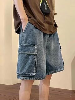 EMMIOL バギージーンズ ショーツ メンズ Y2K Jorts カーゴ リップド ゴムウエスト ショーツ