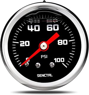 SENCTRL 0-100 Psi Fuel Pressure Gauge, 1/8" NPT Back Mount, Black Dial | 1-1/2" Dial Size, Inline Low Glycerin Liquid Filled Pressure Gauge, Stainless Steel Case, for Water Oil Air Pressure Test