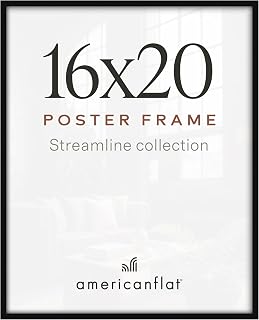 Americanflat 16x20 Poster Frame - Slim Molding - Black | Polished plexiglass front, hangs vertical or horizontal, sawtooth hangers included, secure turn-tab backing