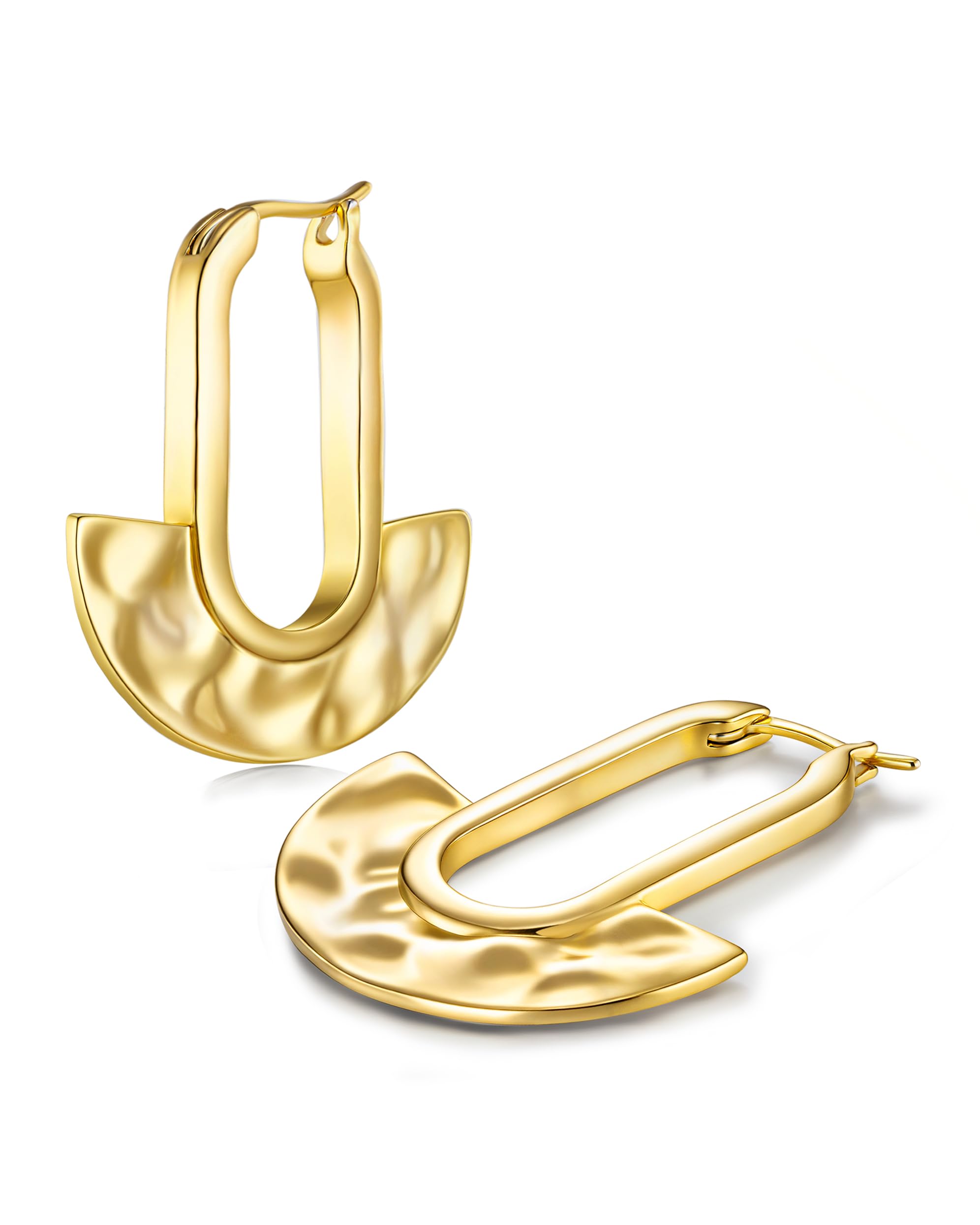 Big Bold Lightweight 18K gold plated Hammered Flat Round Statement Drop Earrings