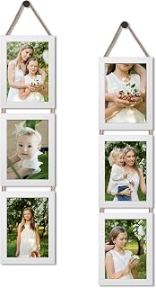 EYMPEU 7x5 Photo Frames with Twine, White Photo Frame 7x5, 3 Vertical Hanging Frames 5x7 to Decorate Home, Living Room or Office, Set of 2