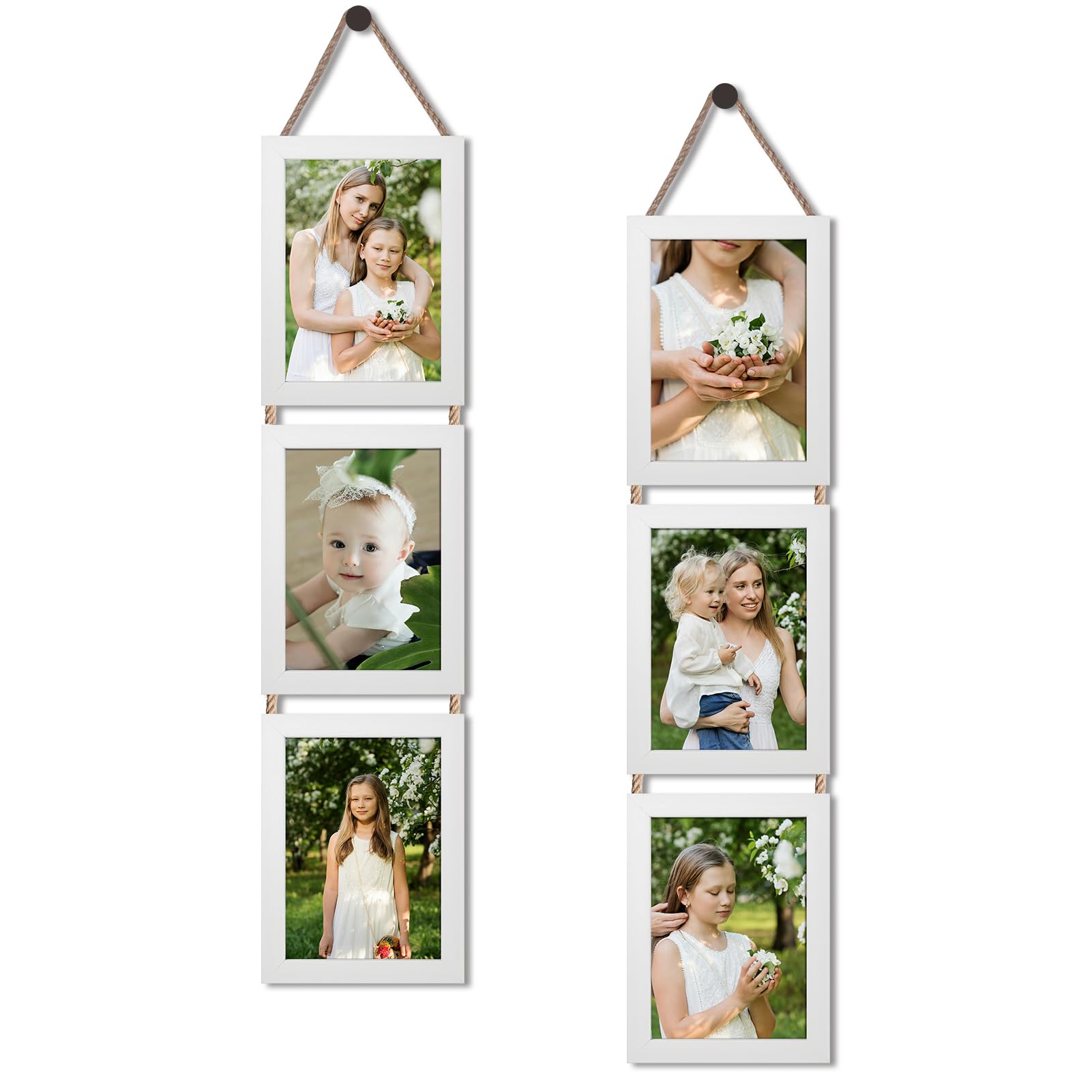 EYMPEU 7x5 Photo Frames with Twine, White Photo Frame 7x5, 3 Vertical Hanging Fr