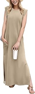 GRECERELLE 2026 Women Casual Round Neck Loose Long Maxi Dress with Pockets