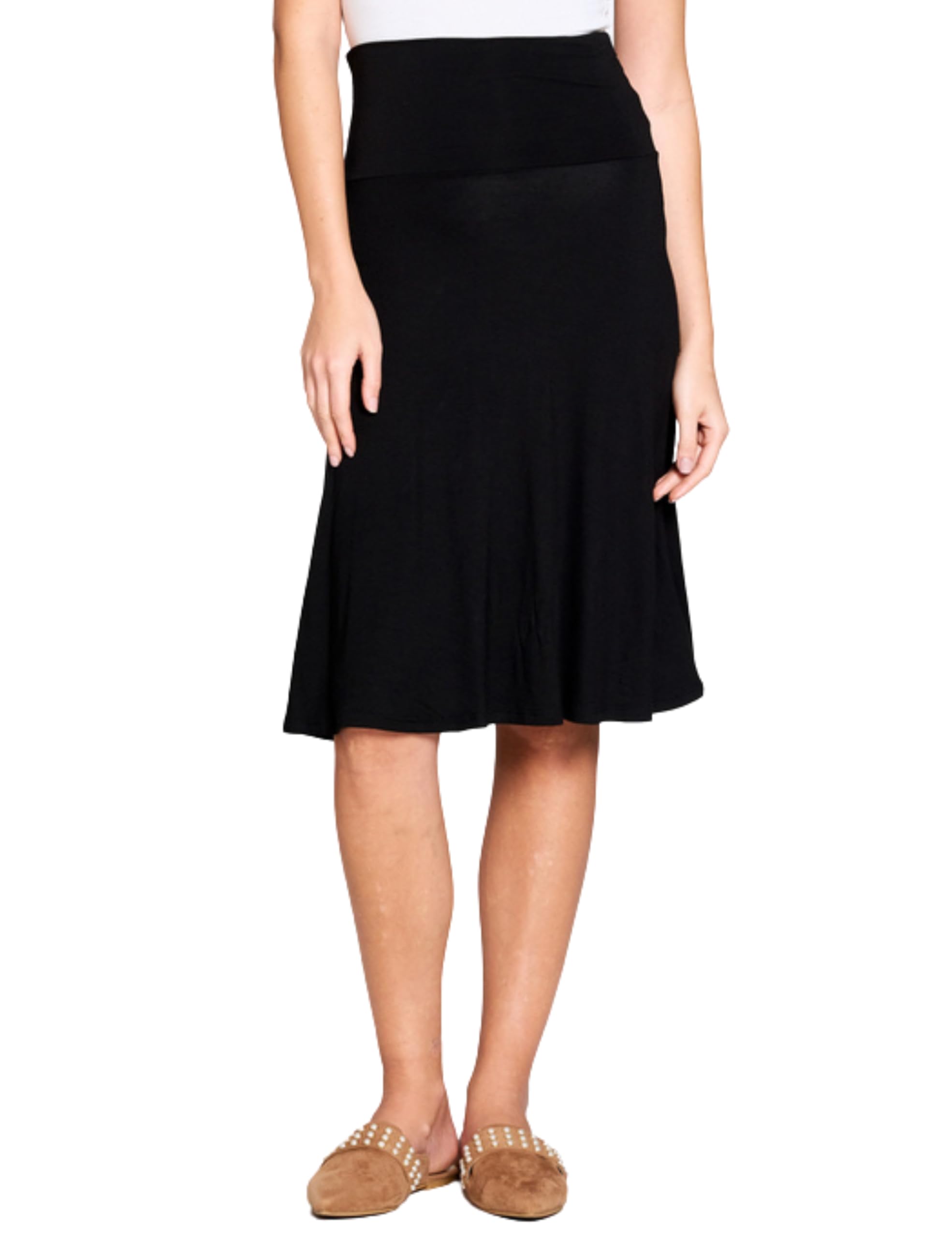 Popana Women's Casual Knee Length A-Line Stretch Midi Skirt Plus Size Made in US