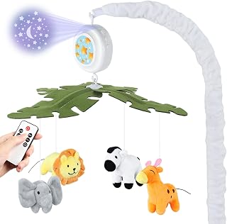 Orzbow Baby Cot Mobile, Cot Mobiles for Babies with Music and Lights, White