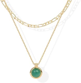 PAVOI 14K Gold Plated Gemstone Pendant Layered Chain Necklaces for Women