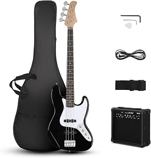 Ktaxon Electric Bass Guitar with 20W AMP | 4 String Bass Guitar Kit(Black)