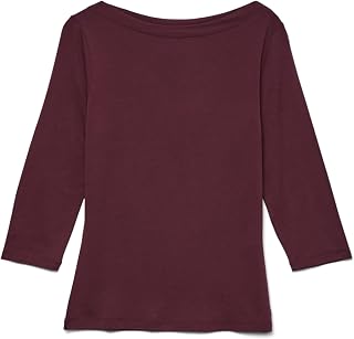 VERO MODA VMPANDA Women's Basic Boat Neck 3/4 Sleeve Stretch Top Slim Fit Long Sleeve Regular Fit