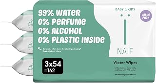 Naïf - Plastic Free Wipes - 162 Pieces (3 Packs of 54 Wipes each) - Baby Booty, Body and Face Care - 99% Water - 0% Perfume and Alcohol