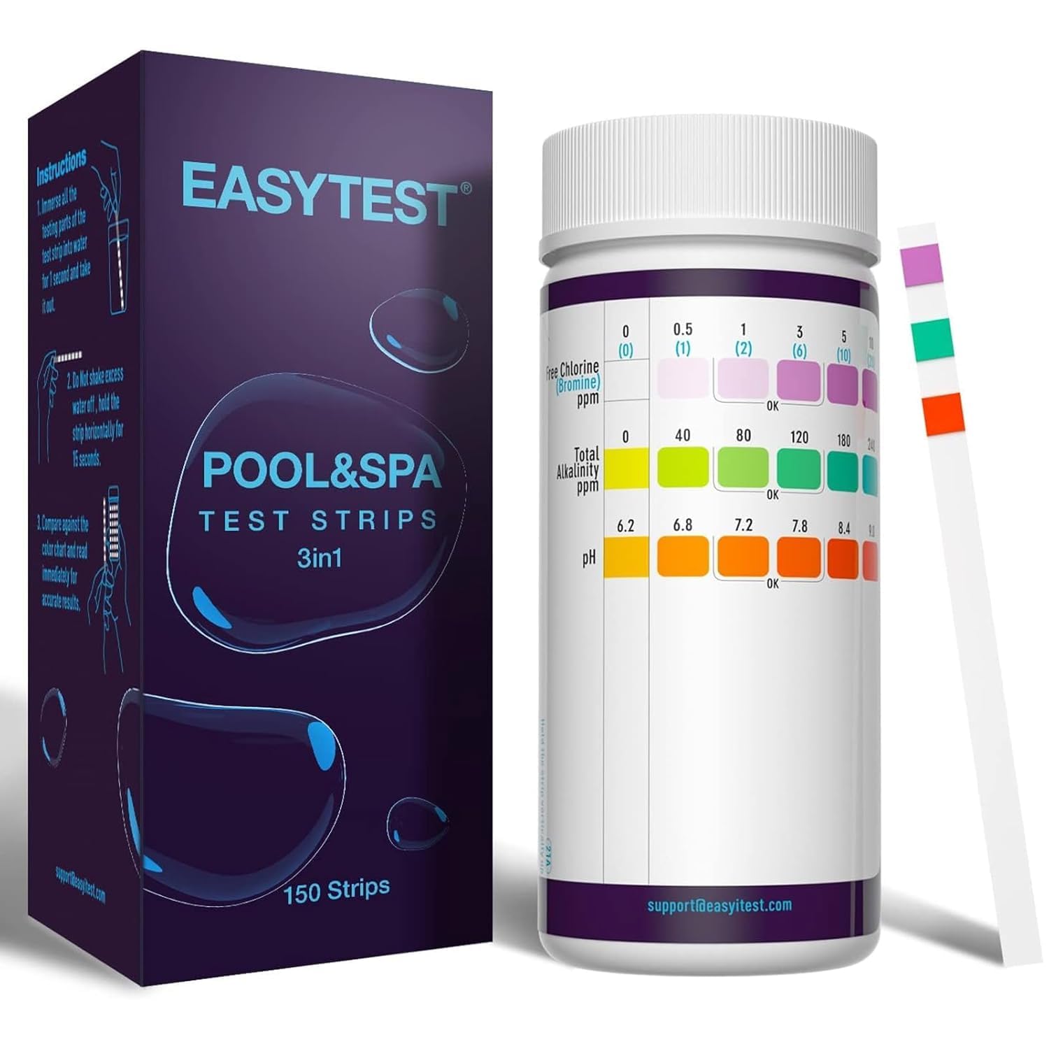 EASYTEST Hot Tub Test Strips, 150 Strips Pool and Spa Test for pH,Total Alkalini