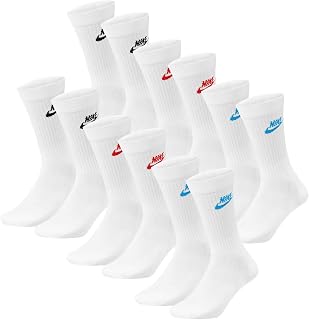 NIKE DX5025-6 Pairs Sports Socks - White/Black/Multicoloured - Sportswear Everyday Essential Crew Socks 34/38/42/46/50 - Women, Men, Unisex, Colour: Multicoloured, Size: 46-50