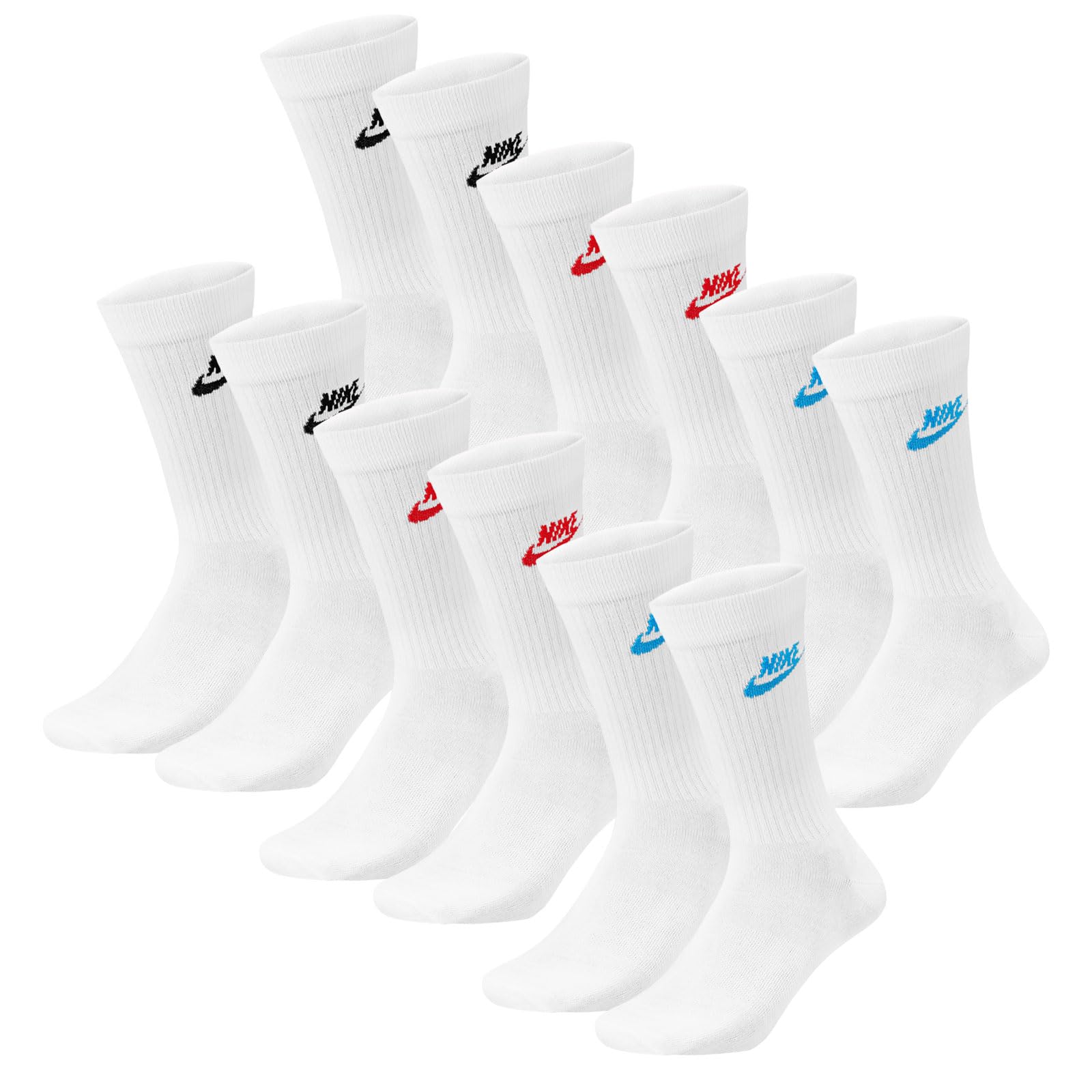 NIKE DX5025-6 Pairs Sports Socks - White/Black/Multicoloured - Sportswear Everyd
