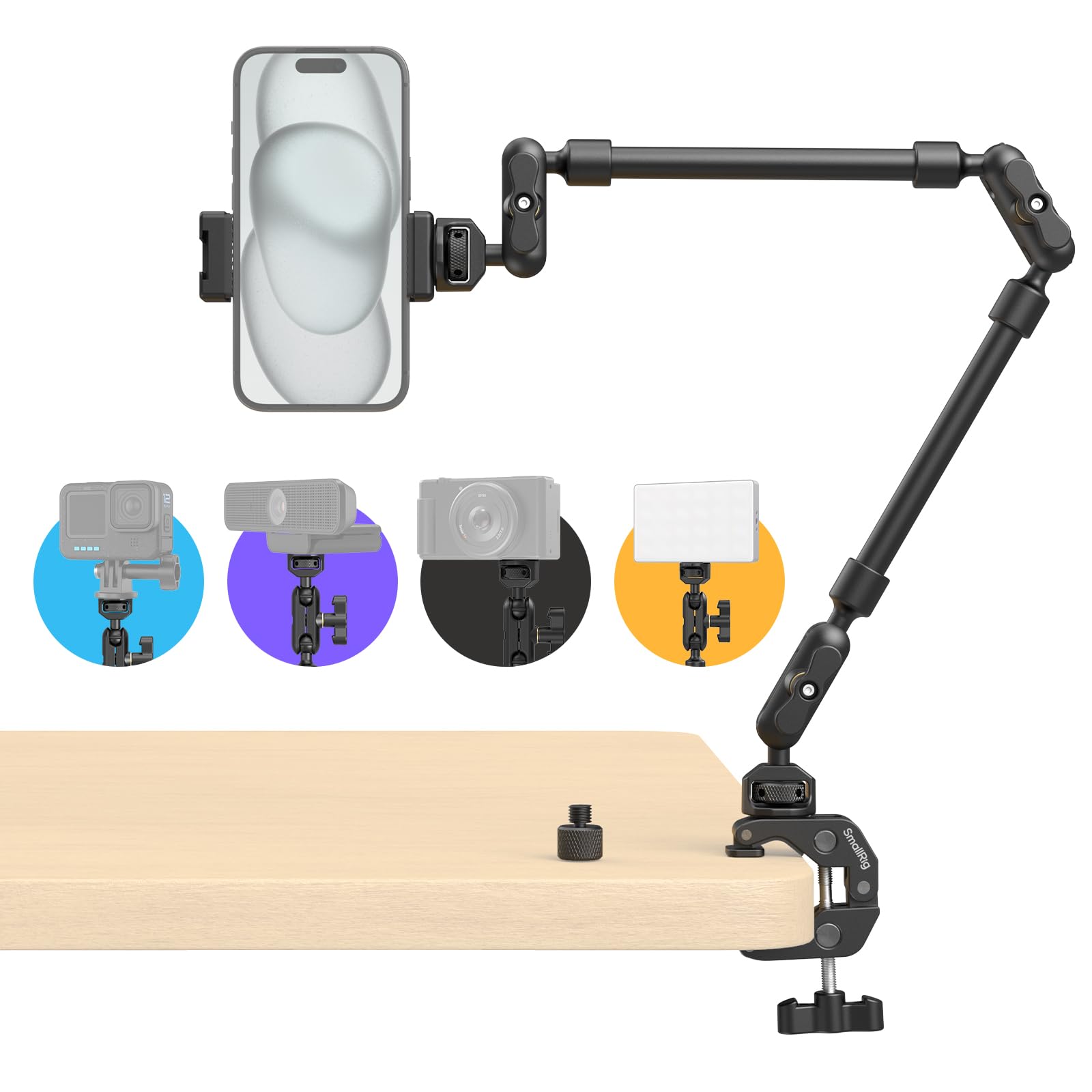 SMALLRIG 22 Inch Magic Arm with Clamp, Flexible Camera Desk Mount & Clamp