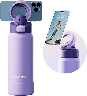 Magcheer 1L Insulated Bottle with Magnetic Phone Holder（Purple）