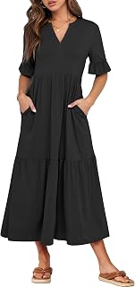 ANRABESS Womens Summer Casual Maxi Dresses Ruffle Short Sleeve Dress