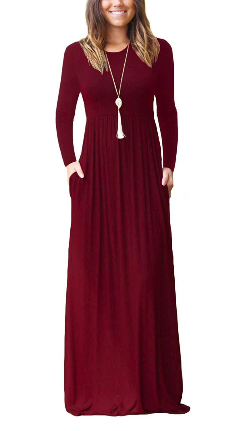 GRECERELLE Long Sleeve Loose Long Dresses for Women Casual Long Dresses with Poc