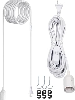 JACKYLED 20Ft UL Approval Extension Hanging Lantern Pendant Light Lamp Cord | 100% Pure Cooper Cable 360W Suitable for E26 E27 Socket with On/Off Switch for Paper Lantern