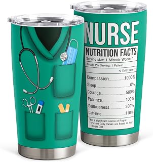 SANDJEST Nurse Tumbler Cup - Nutritional Facts Travel Coffee Mug Gift - 20oz Tumblers Nurse Gifts for Birthday, Christmas, Appreciation Week, Nursing School Graduation for Nurses, Practitioners