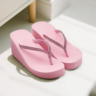 Rhinestone Wedge Sandals for Women, Platform Flip Flops, Yoga Mat Sole, Women Beach Heel Wedding Shoes Elegant Flip Flops