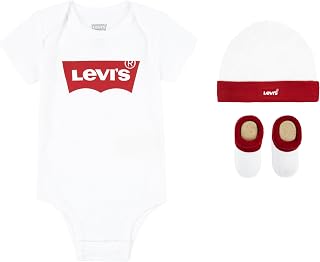 Levi's Classic Batwing Infant Hat Bodysuit Bootie Set 3pc Onesie for Baby and Toddler Unisex - Children 0-24