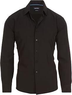 Nautica Slim Fit Mens Dress Shirts Long Sleeve Performance Polyester Fabric Wrinkle Free 4-Way Stretch