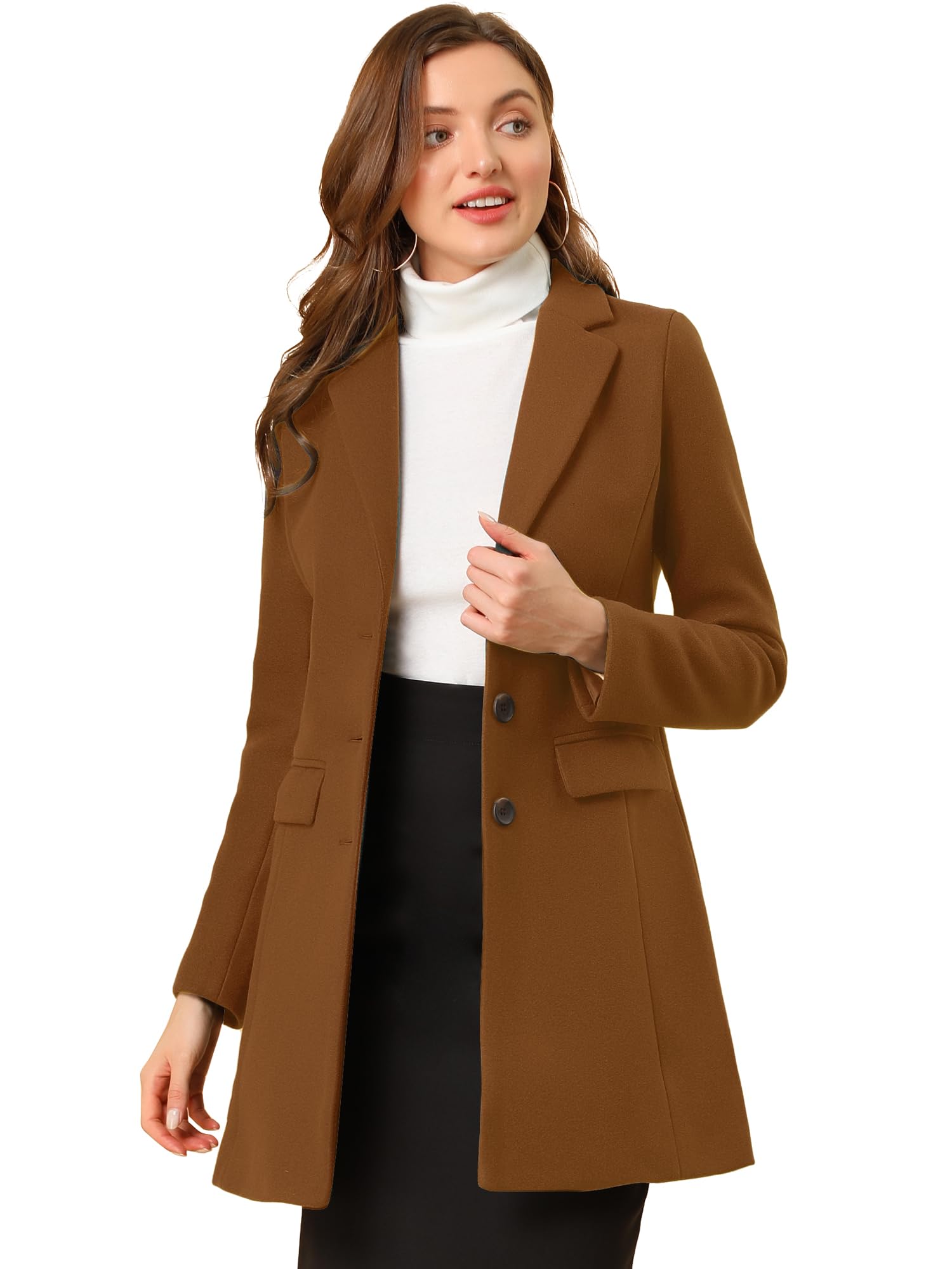 Allegra K Women's Wool Coat, Button-Down Winter Coat, Lapel Coat