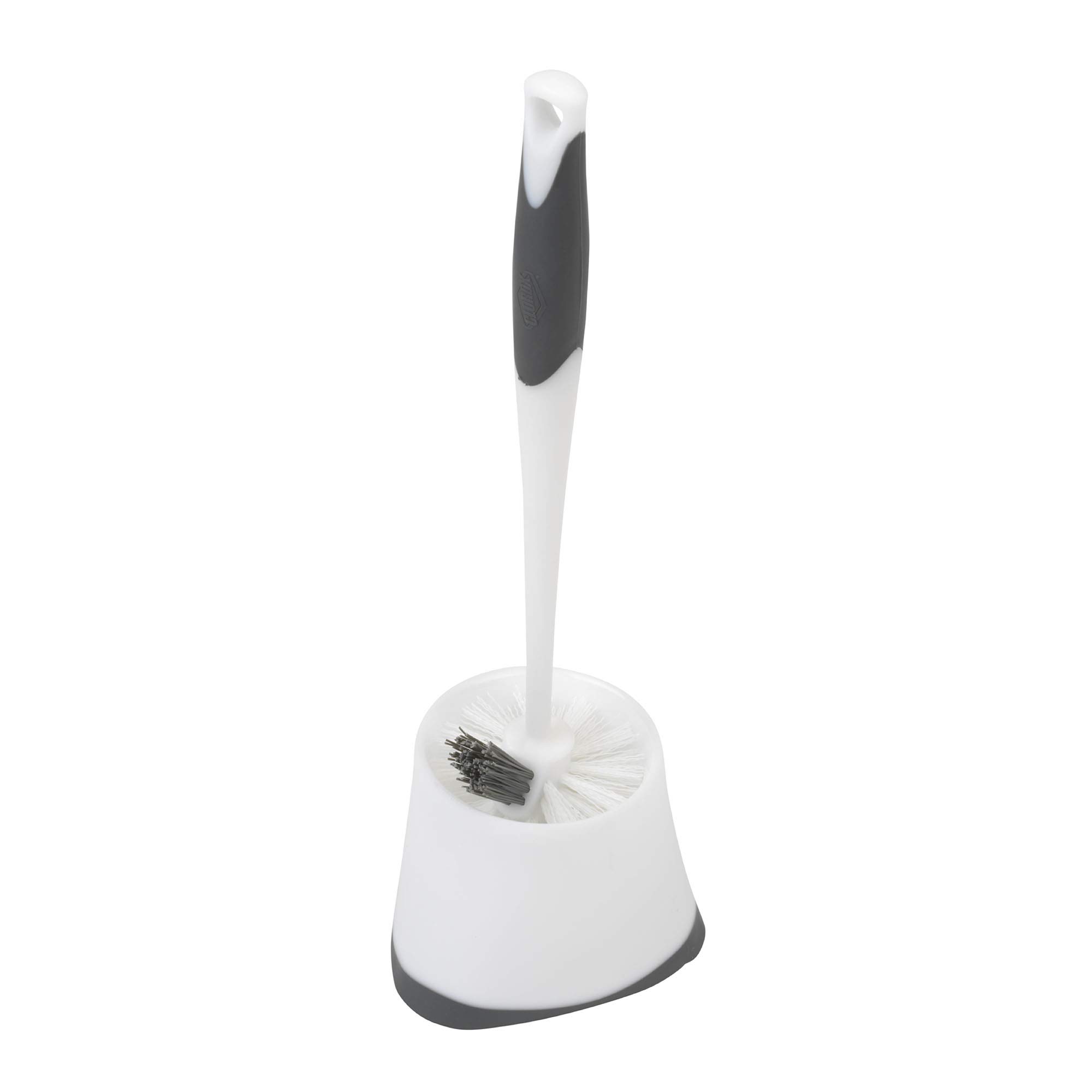 Clorox Corner Toilet Bowl Brush with Under Rim Scrubber, Includes Corner Storage