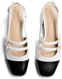Coutgo Women's Mary Jane Chunky Low Heels Slingback Pumps Closed Square Toe Wedding Dress Shoes