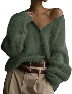 Yimoon Fuzzy Cardigan Sweater for Women V Neck Long Sleeve Button Down Loose Fuzzy Knit Sweater 2025