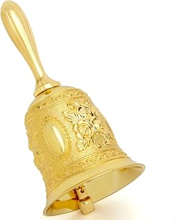 DOMESTAR Golden Hand Bell, Service Dinner Bell | Engraved Wedding Supplies, Christmas Alarm and Bedridden Bell