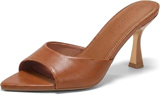Coutgo Womens Heeled Mules Pointed Peep Toe High Heels Slip On Backless Mule Sandals Dress Shoes