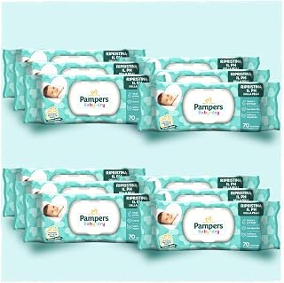 Pampers Baby-Dry Wet Wipes Newborn/Child, 840 Units | Pack of 12, stock format, with aloe vera, restores the skin's natural pH, protects against irritation