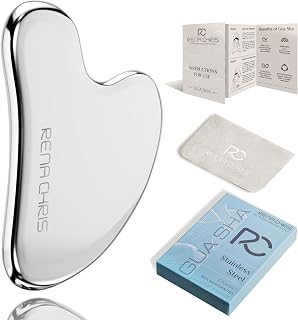 Rena Chris Gua Sha Facial Tools, Stainless Steel Gua Sha Stone, Face Guasha Tool for Jawline Sculpting and Puffiness Reducing, Guasha Massage Tool, Skin Care Gift - Silver