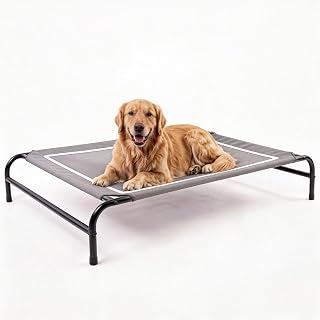 MICOOYO Outdoor Dog bed, Grey XL Size Elevated Dog Bed Waterproof, Raised Dog Bed | Breathable & Washable Oxford Cloth Mesh with No-Slip Feet, Dog cot for Travle or Garden use