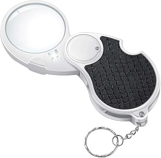 Magnifying Glass with Light, Lighted Magnifying Glass 5X Magnifier Small Handheld Magnifier Foldable Magnifier for Reading Coins Hobby Travel 45mm Diameter Flip Lens