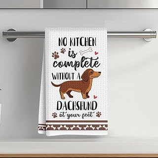 Humorous Dachshund Kitchen Towel, 14x24 Inches, Paw and Bone Print, Absorbent Microfiber Decorative Cloth Tea Towel, Waffle Hand Towel for Kitchen Home Bathroom, Gift for Dog Lovers