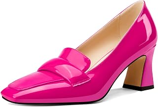 Castamere Women's Chunky Mid Width Square Heel Pointed Pumps Slip-on Office Dress Loafers Shoes 7CM Heels